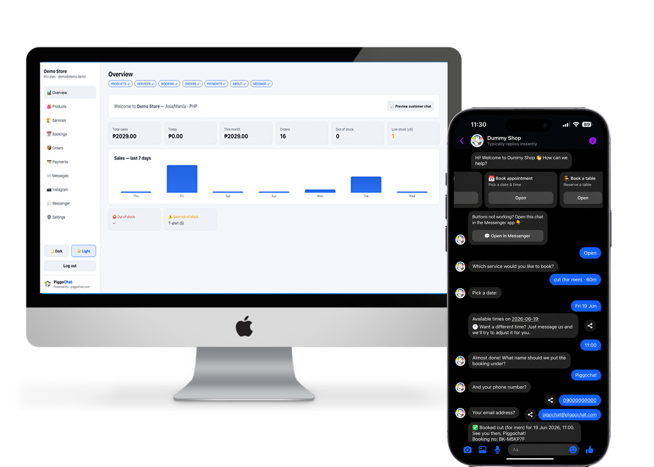 PiggoChat dashboard on desktop and mobile